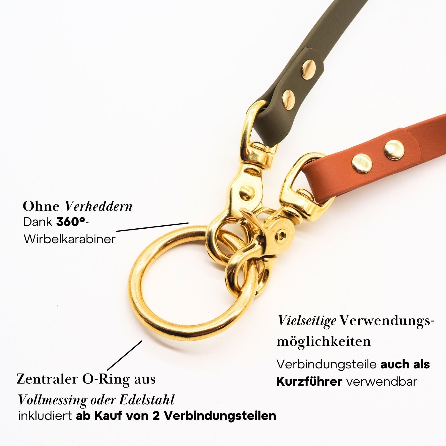 Komplett-Set | 2 Verbindungsteile aus Biothane für 2 Hunde an einer Leine inkl. O-Ring
