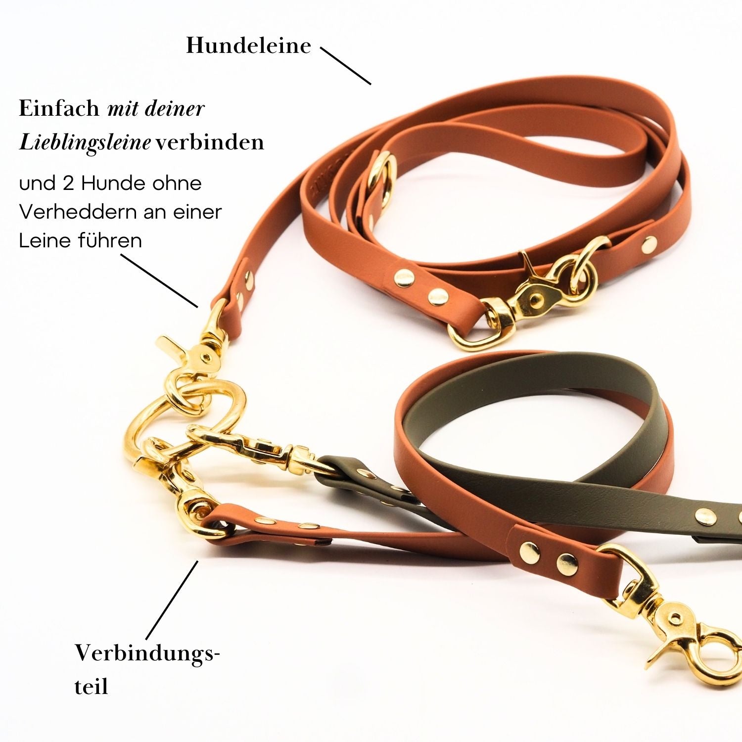 Komplett-Set | 2 Verbindungsteile aus Biothane für 2 Hunde an einer Leine inkl. O-Ring