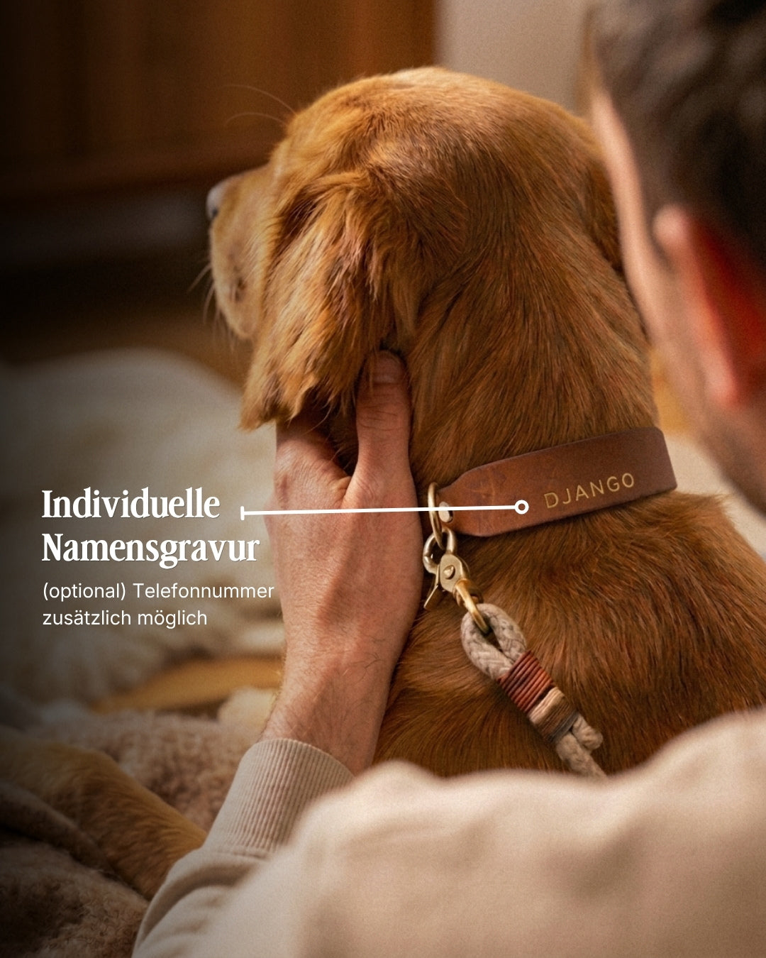 Personalisierbares Lederhalsband mit Name | Cognac