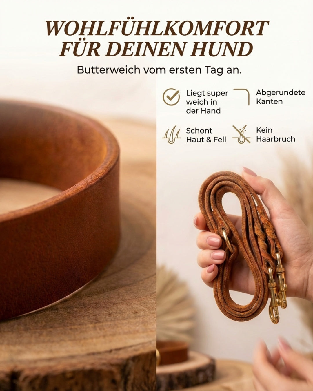 Personalisierbares Lederhalsband mit Name | Cognac