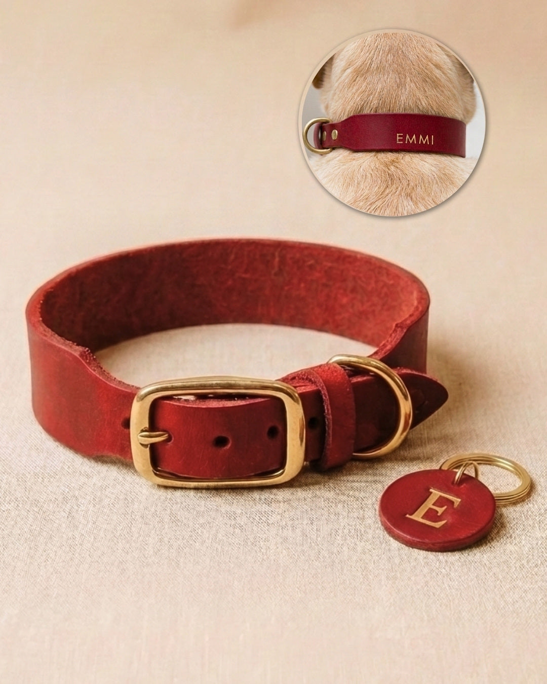 Personalisierbares Lederhalsband mit Name | Chili