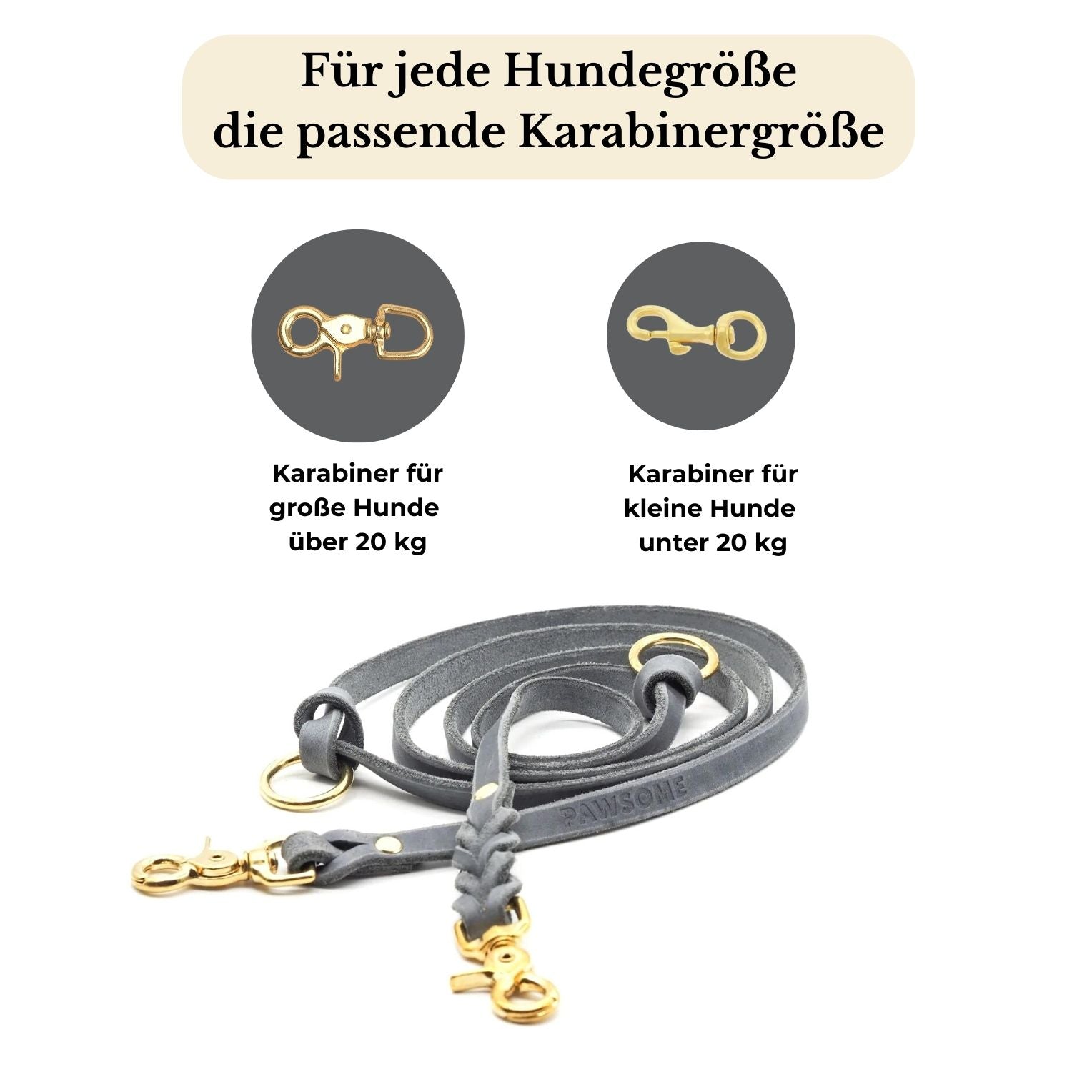 Set | Lederhalsband & Leine in Steingrau