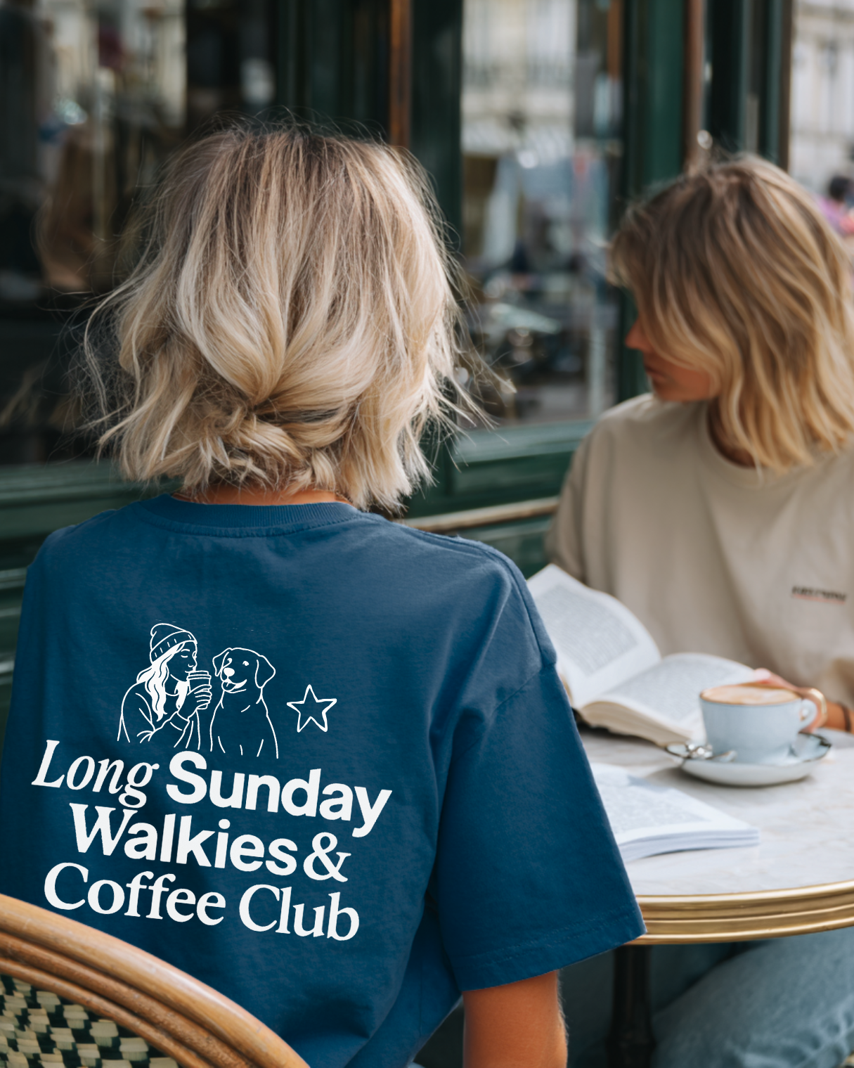 Limited | Organic Shirt 'long sunday walkies & coffee club' | deep teal