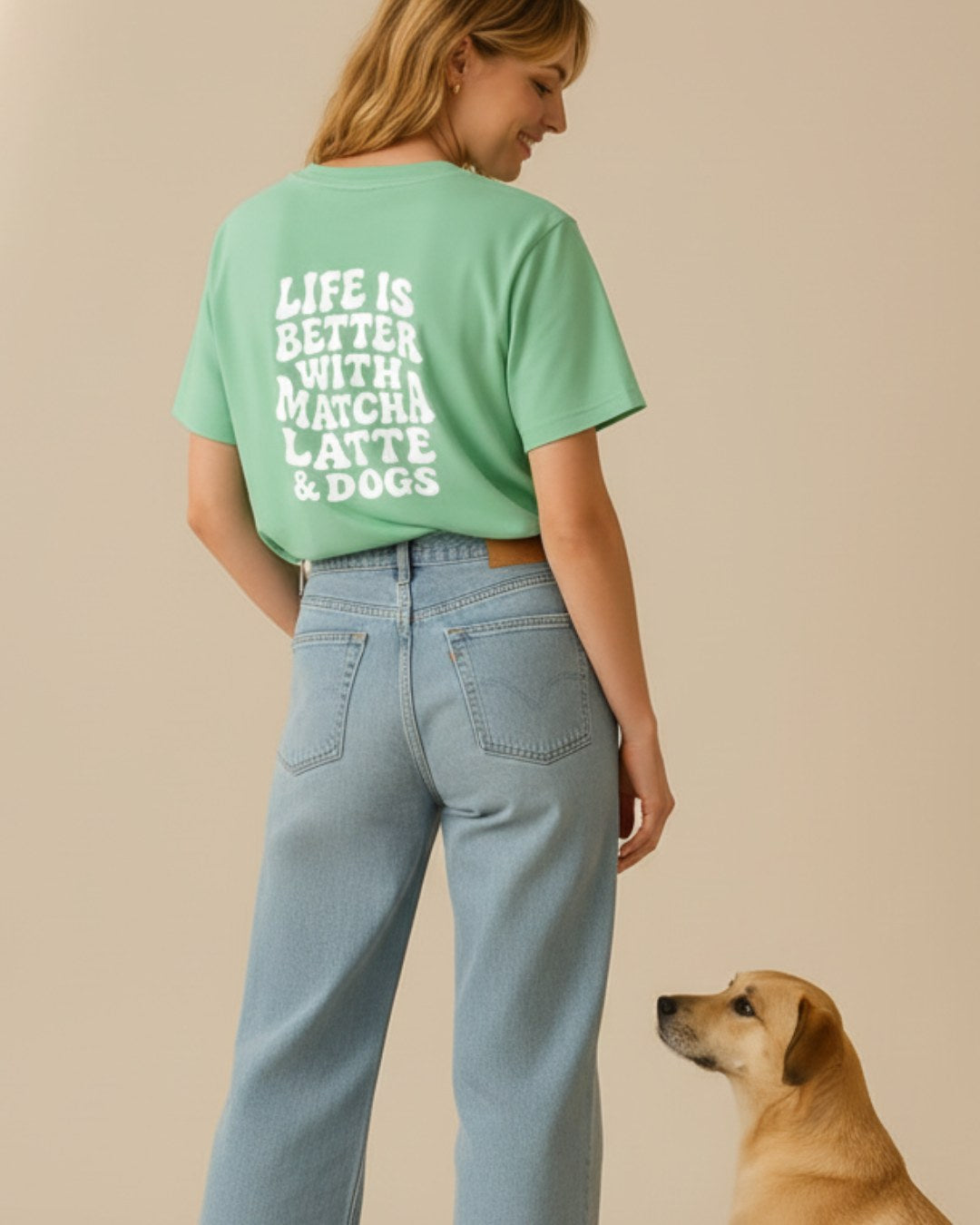 Limited | Organic Shirt 'matcha latte & dogs' | Salbei