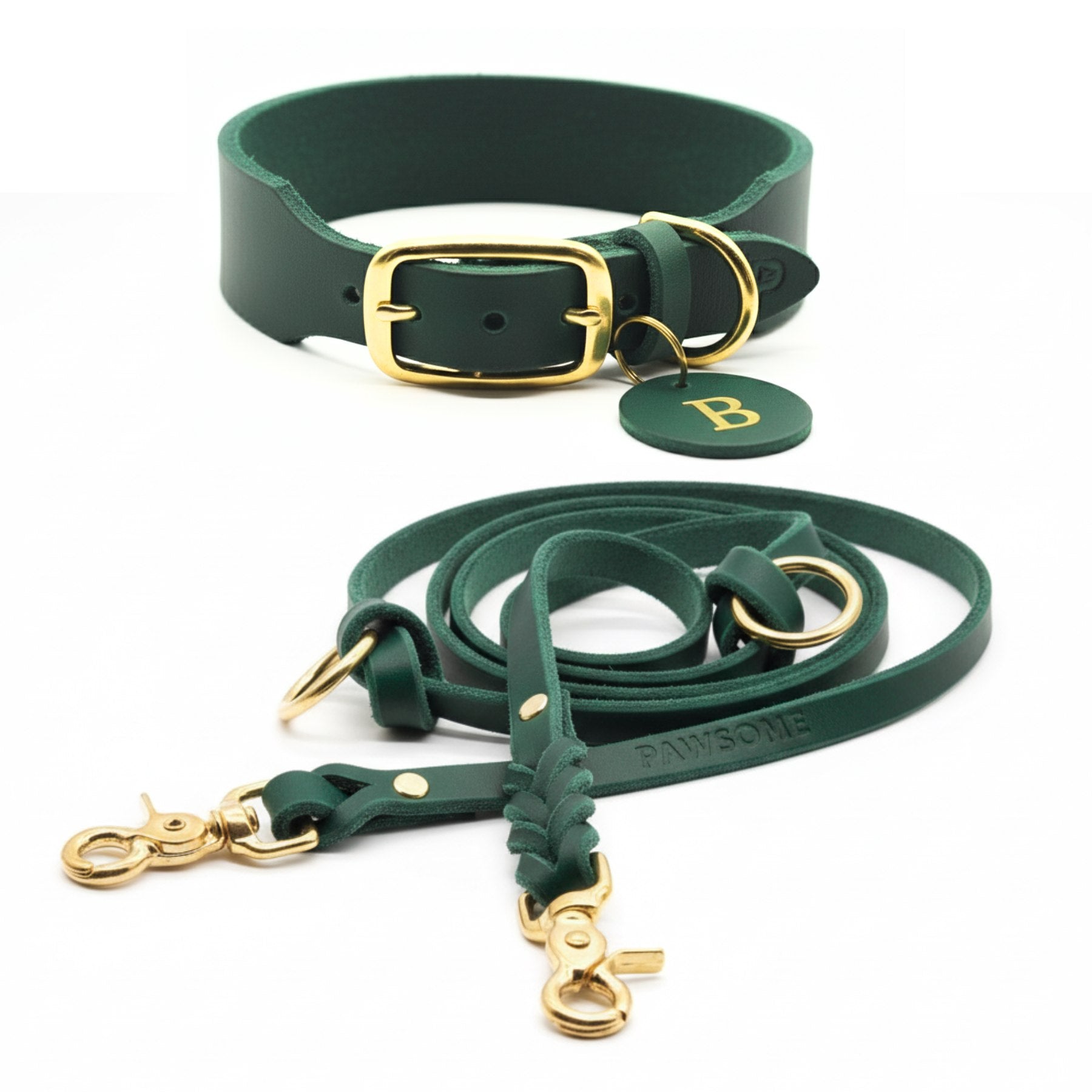 Set | Lederhalsband & Leine in Petrol