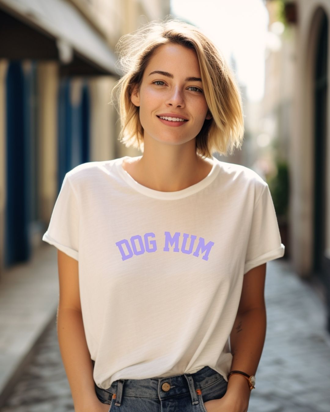 GRATIS ab 90€ | Organic Shirt 'DOG MUM' Lavendel | Vintage White
