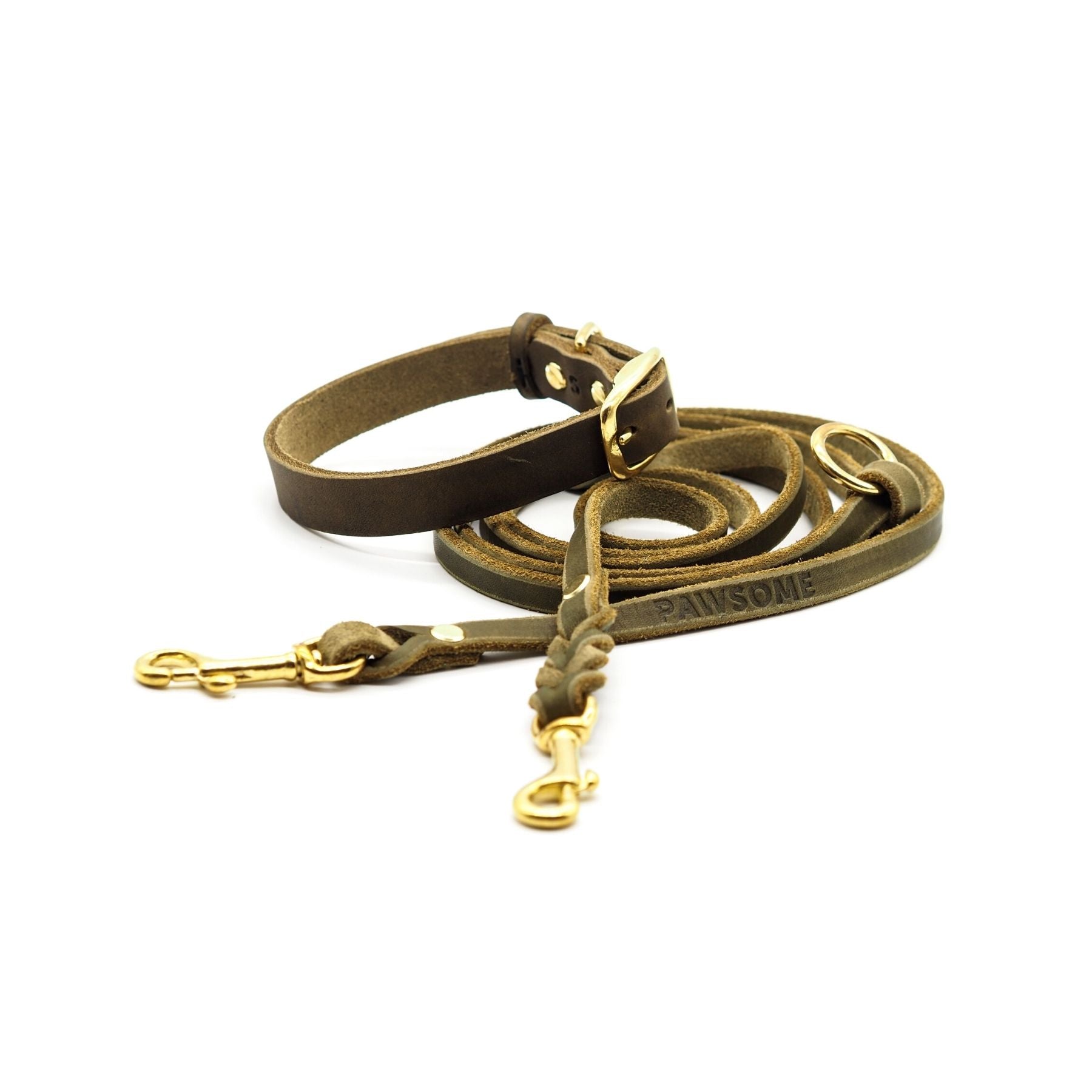Set | Lederhalsband & Leine in Olive