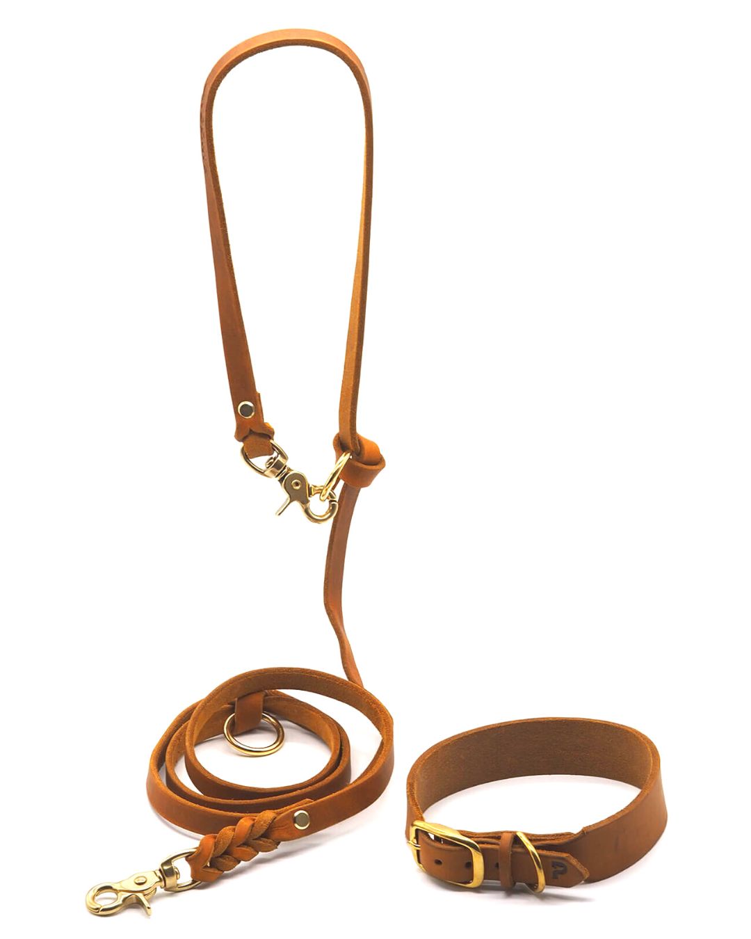 Set | Lederhalsband & Leine in Cognac