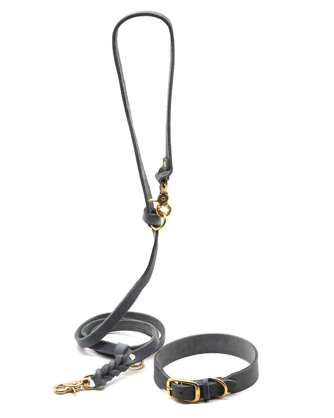 Set | Lederhalsband & Leine in Steingrau