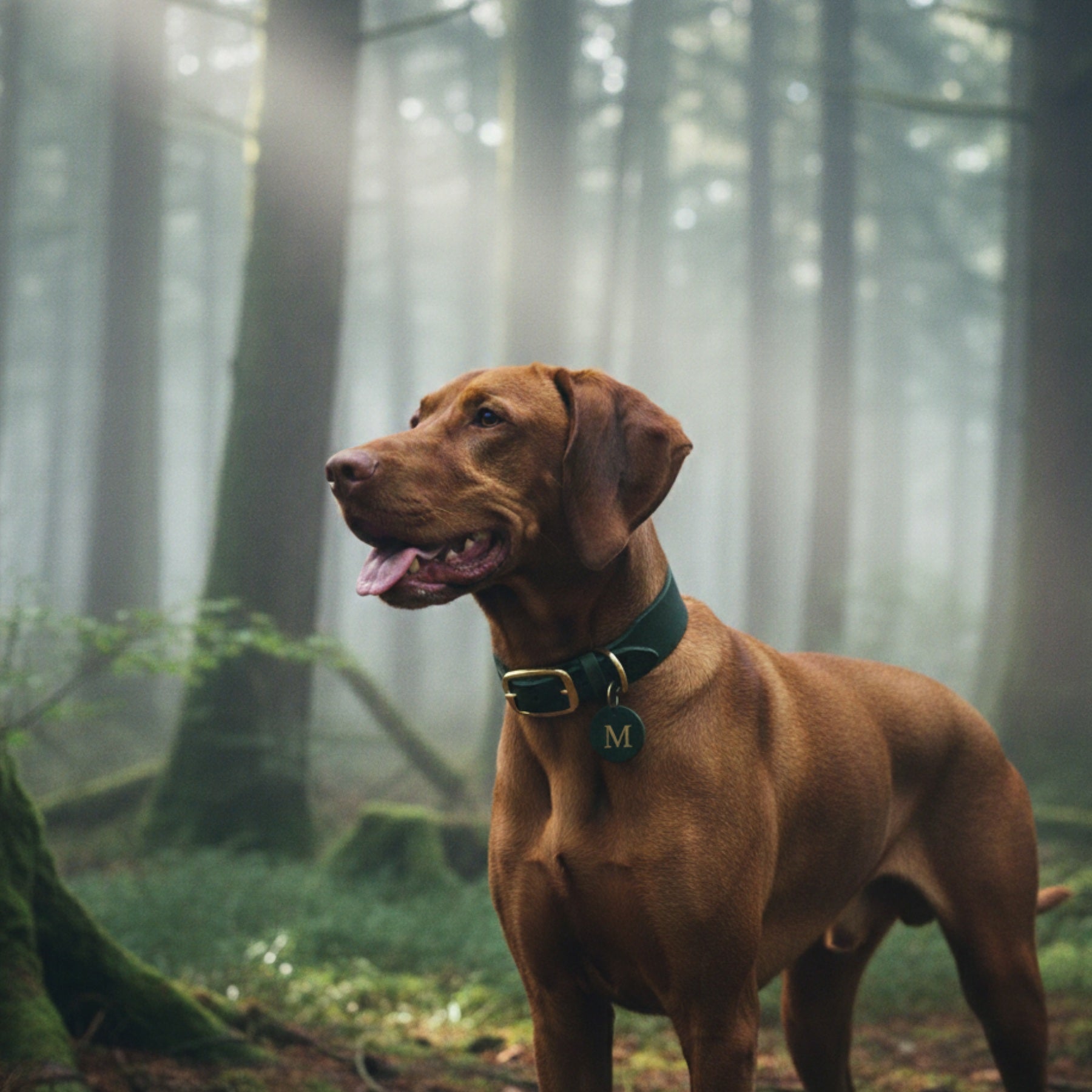 Set | Lederhalsband & Leine in Petrol