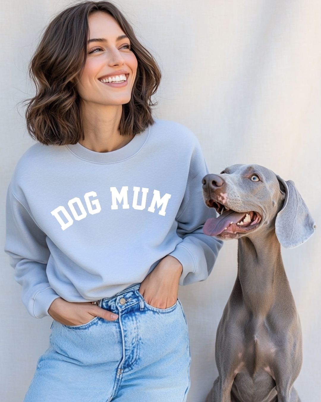 Premium Organic Cropped Sweatshirt 'DOG MUM' | Serene Blue