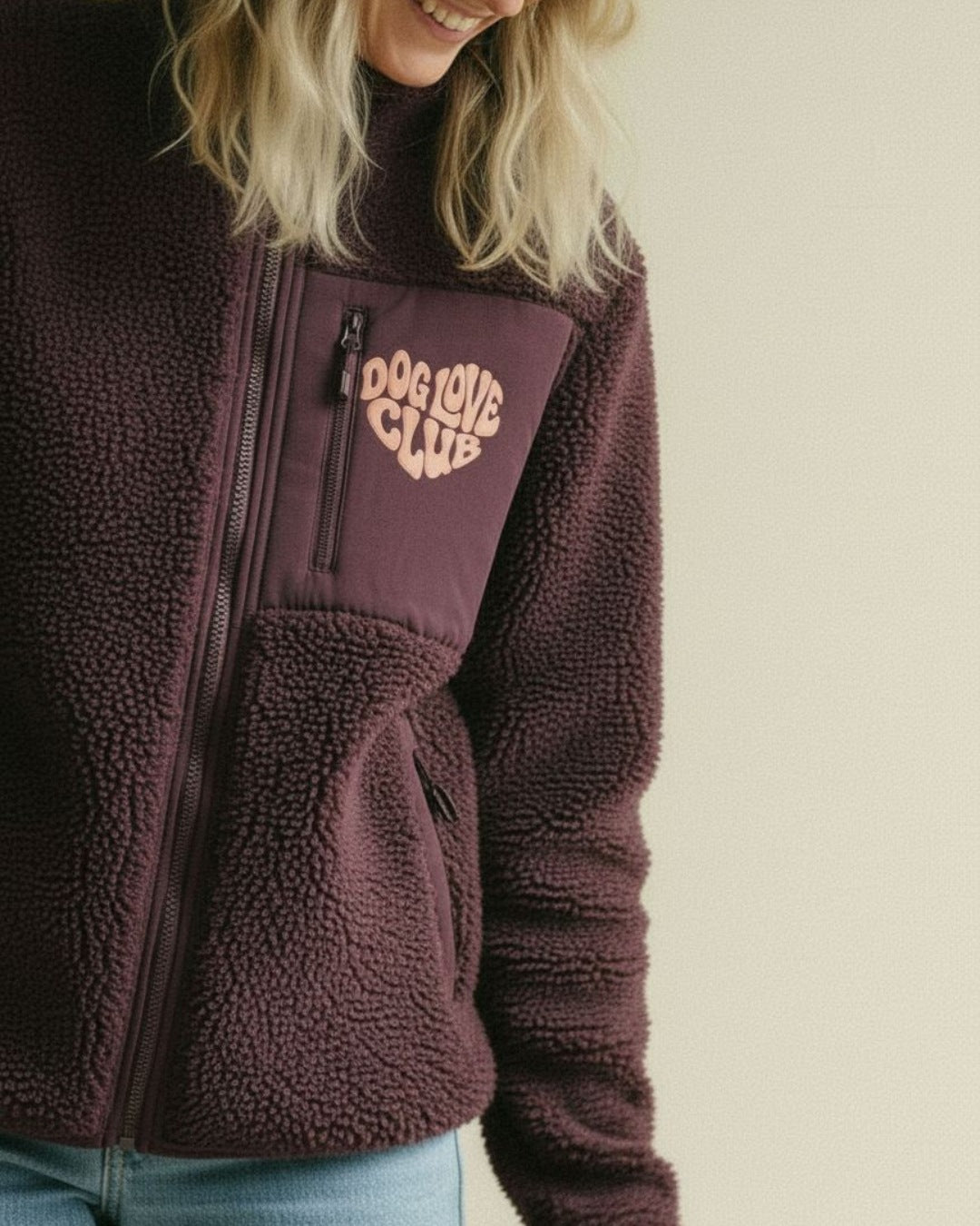 PREORDER | Recycled Teddy Fleece 'DOG LOVE CLUB' | Burgundy