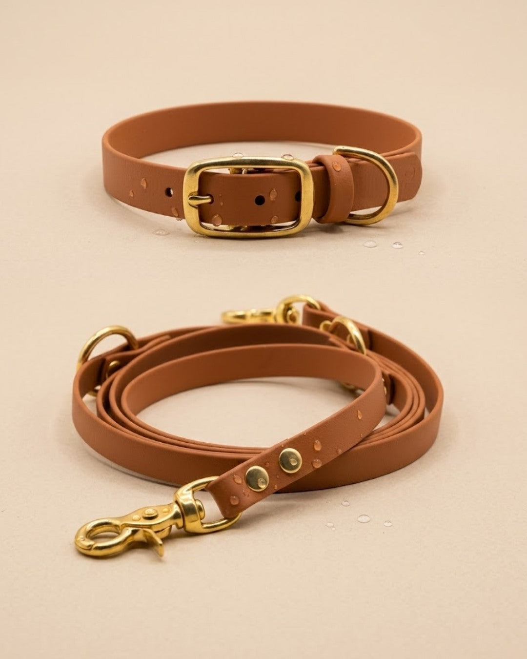 Set | Halsband & Leine aus Biothane® 'Hellbraun'