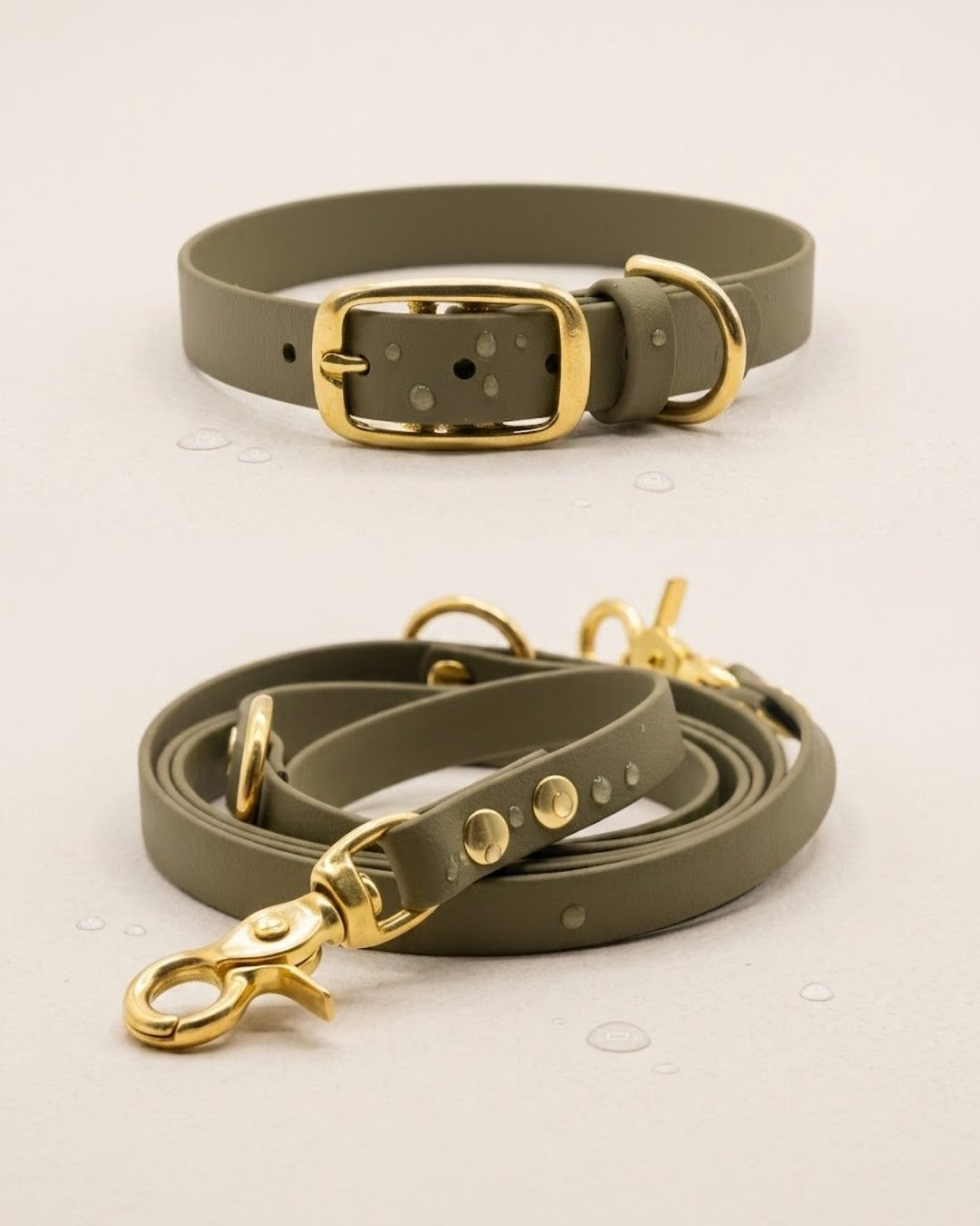 Set | Halsband & Leine aus Biothane® 'Khaki'