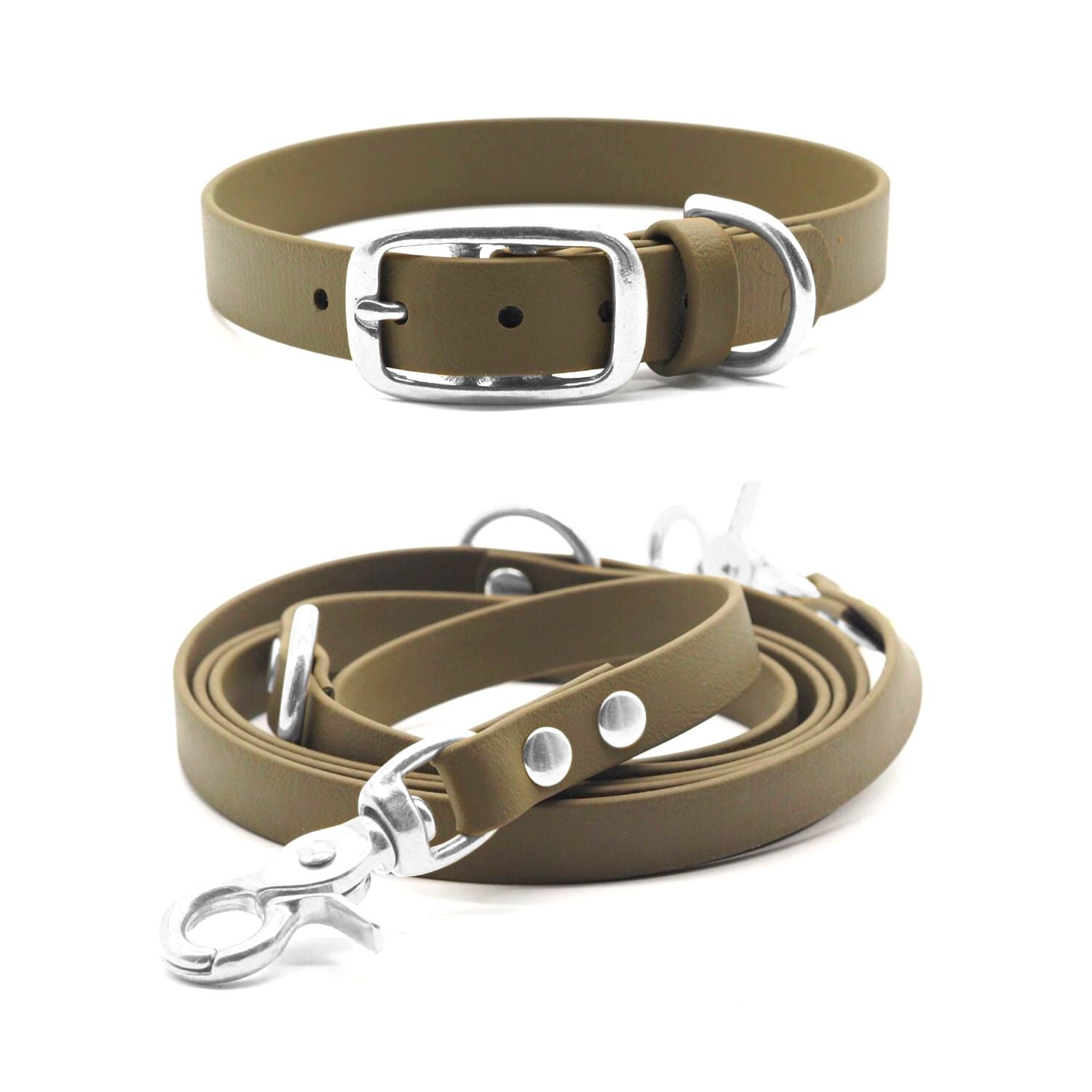 Set | Halsband & Leine aus Biothane® 'Khaki'