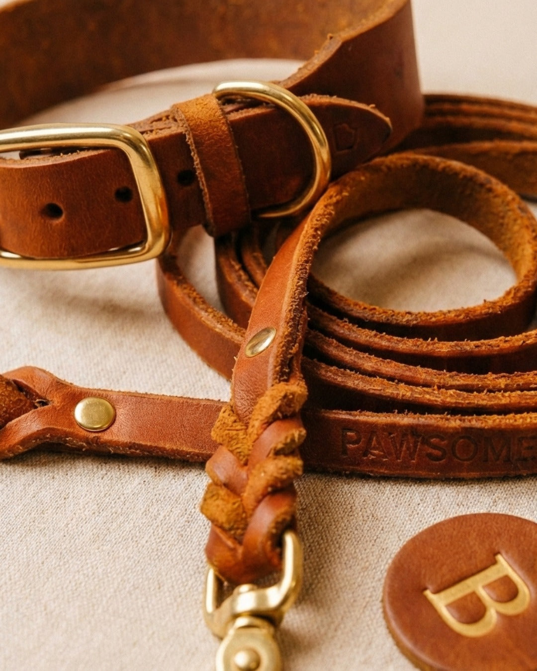 Lederleine 'Bjarki' in Cognac