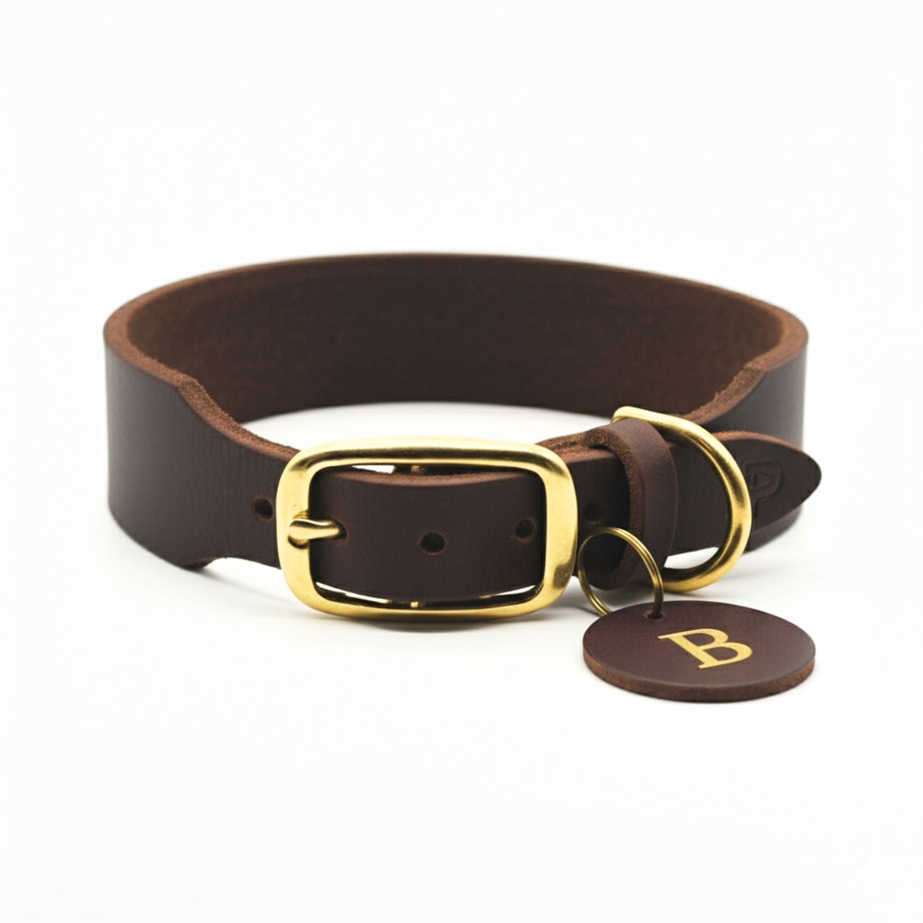 Personalisierbares Lederhalsband  mit Name | Kastanie