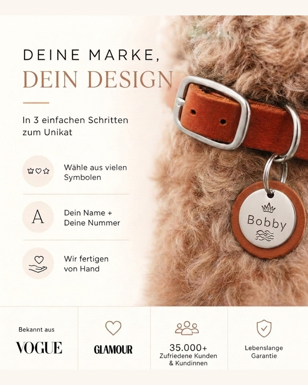 Hundemarke mit Gravur 'Silber' (Edelstahl)