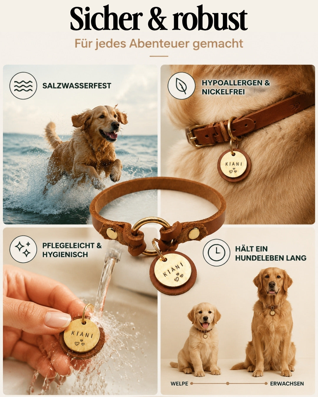 Hundemarke mit Gravur 'Gold' (Messing)
