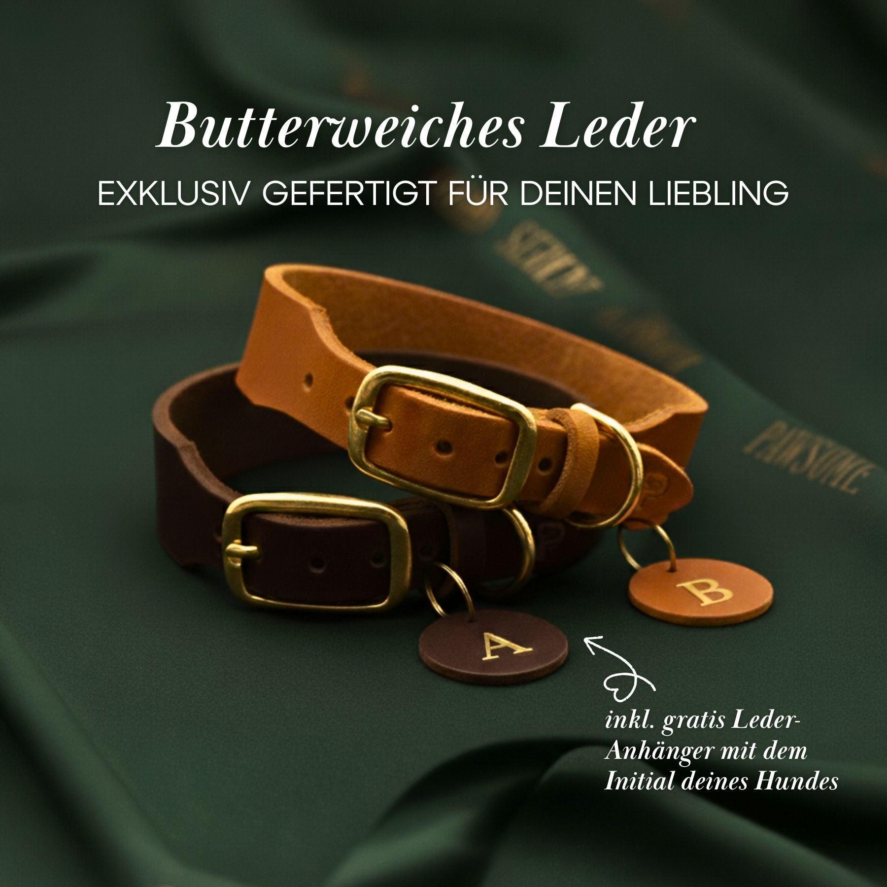 Personalisierbares Lederhalsband  mit Name | Cognac