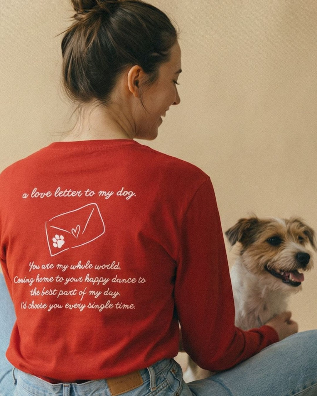 Limited | Organic Longsleeve 'love letter to my dog' | Red