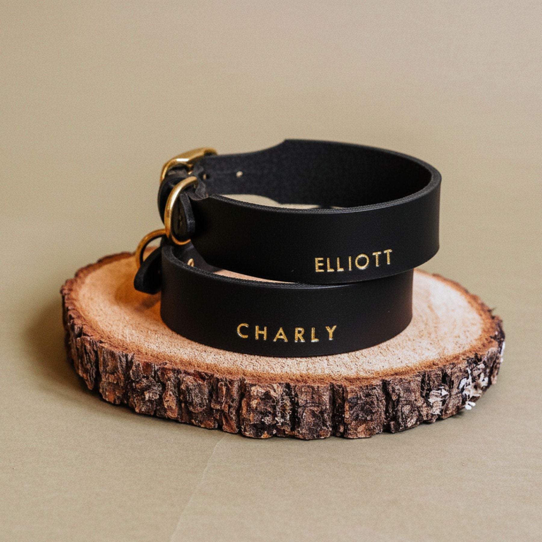 Set | Lederhalsband & Leine in Schwarz