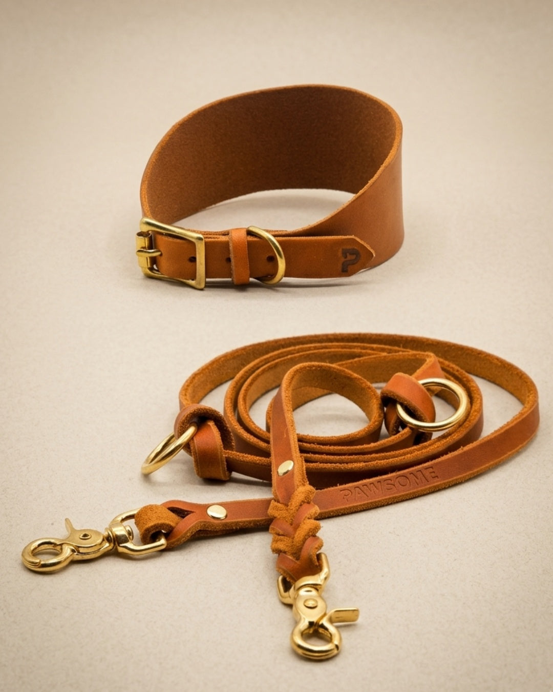 Set | Windhundhalsband (5 cm breit) & Leine aus Fettleder